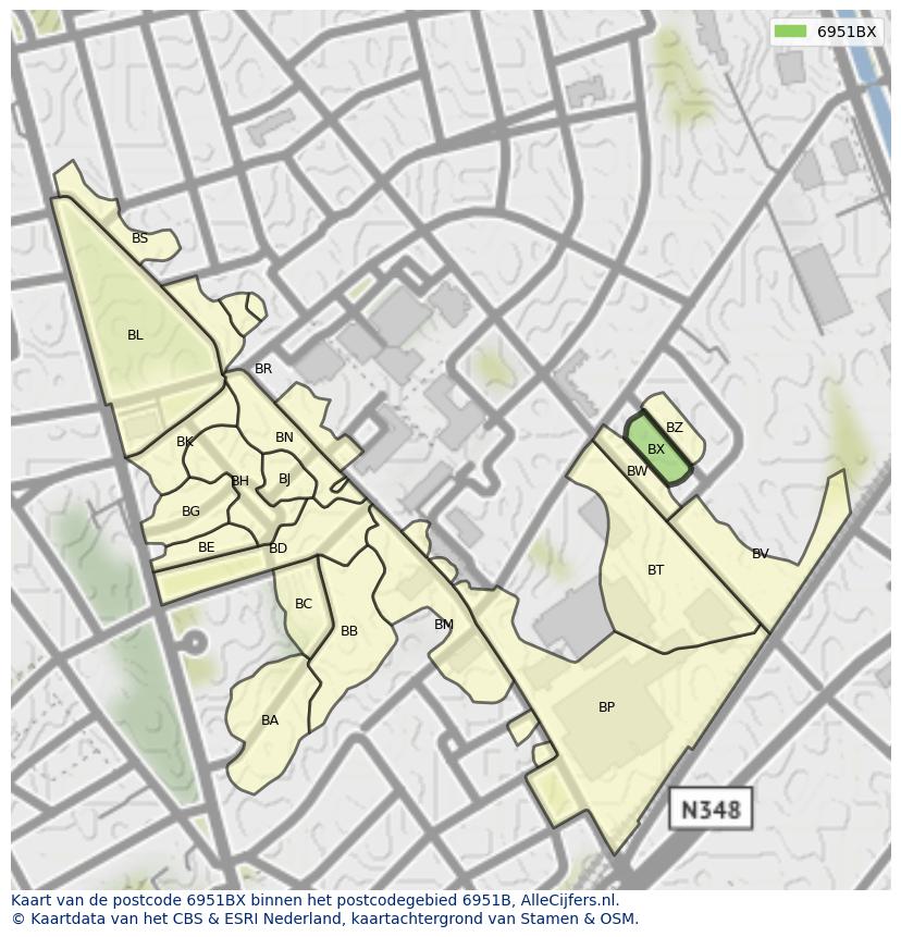 Afbeelding van het postcodegebied 6951 BX op de kaart.