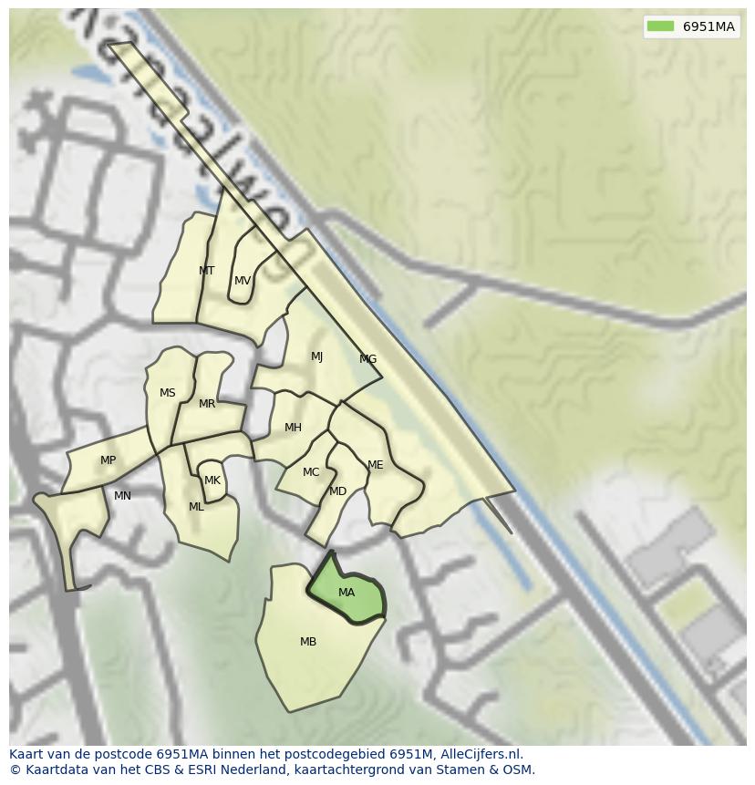 Afbeelding van het postcodegebied 6951 MA op de kaart.