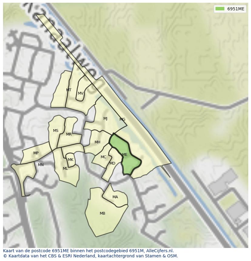 Afbeelding van het postcodegebied 6951 ME op de kaart.