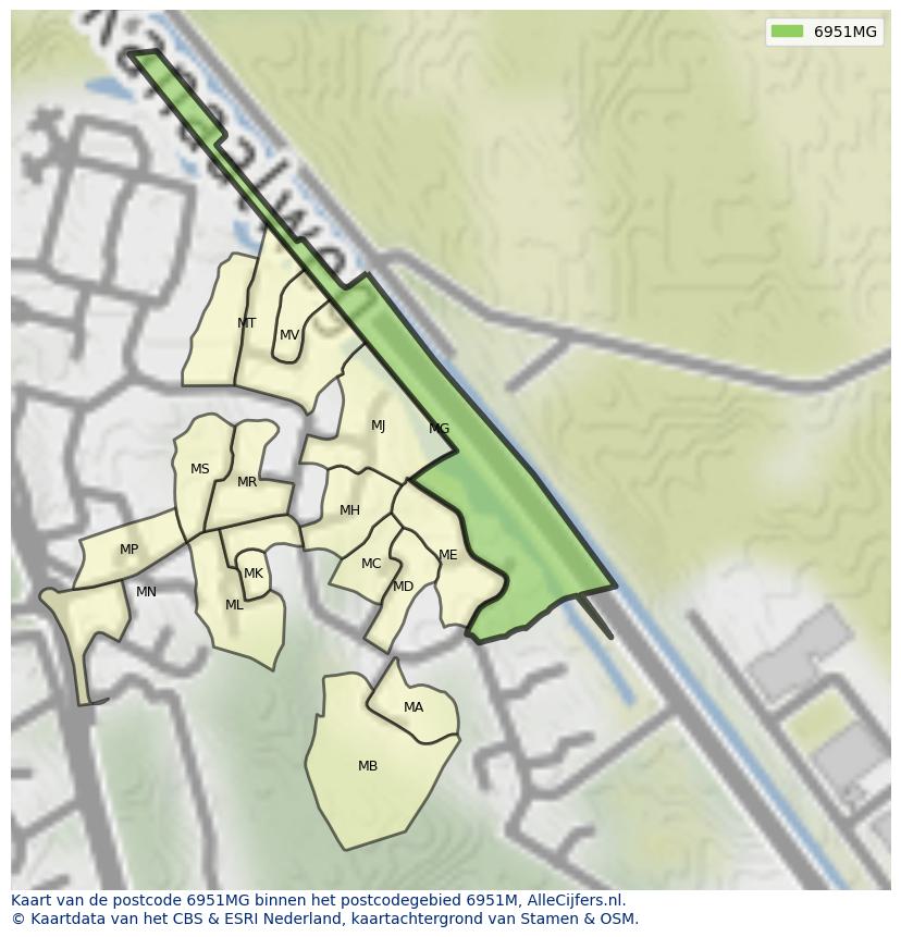 Afbeelding van het postcodegebied 6951 MG op de kaart.