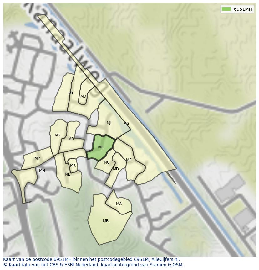 Afbeelding van het postcodegebied 6951 MH op de kaart.