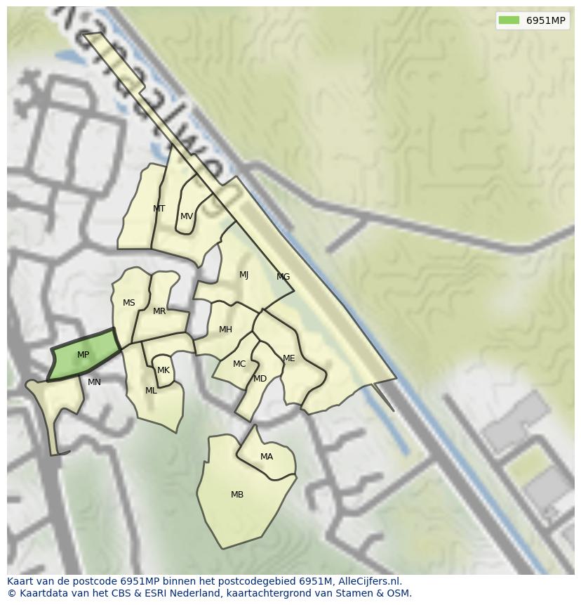 Afbeelding van het postcodegebied 6951 MP op de kaart.