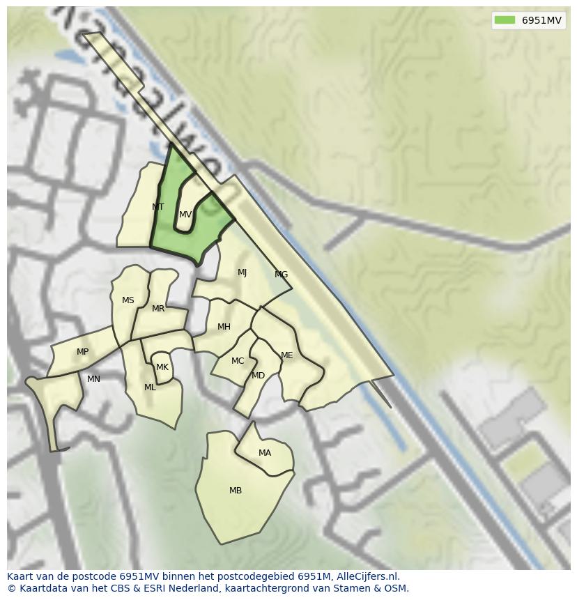 Afbeelding van het postcodegebied 6951 MV op de kaart.