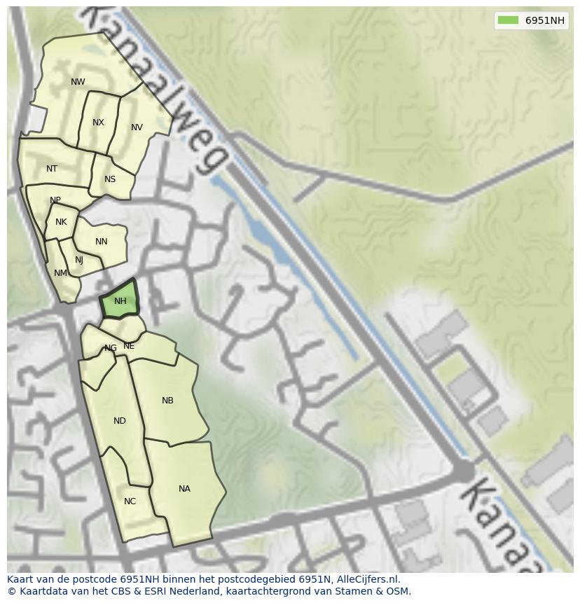 Afbeelding van het postcodegebied 6951 NH op de kaart.