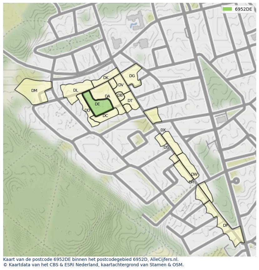 Afbeelding van het postcodegebied 6952 DE op de kaart.
