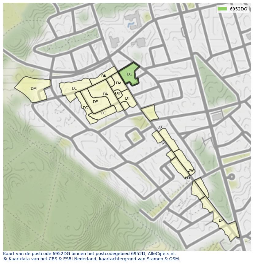 Afbeelding van het postcodegebied 6952 DG op de kaart.