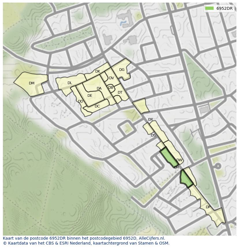 Afbeelding van het postcodegebied 6952 DR op de kaart.
