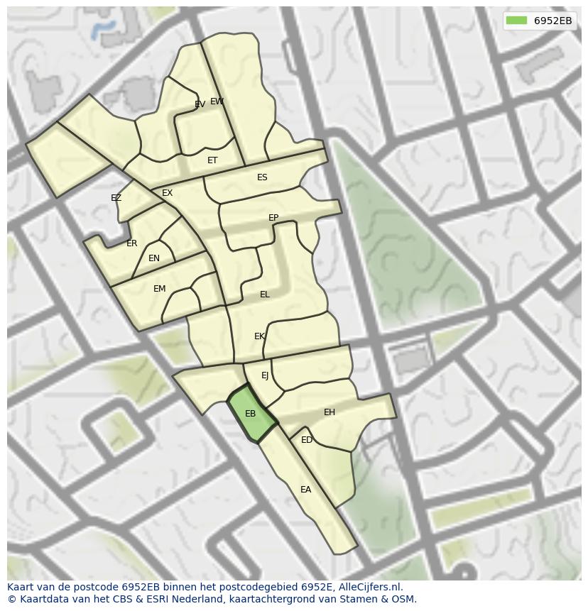 Afbeelding van het postcodegebied 6952 EB op de kaart.