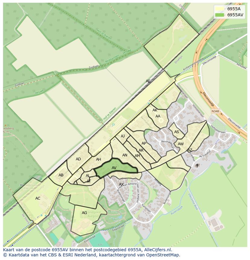 Afbeelding van het postcodegebied 6955 AV op de kaart.