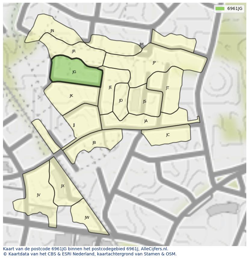 Afbeelding van het postcodegebied 6961 JG op de kaart.