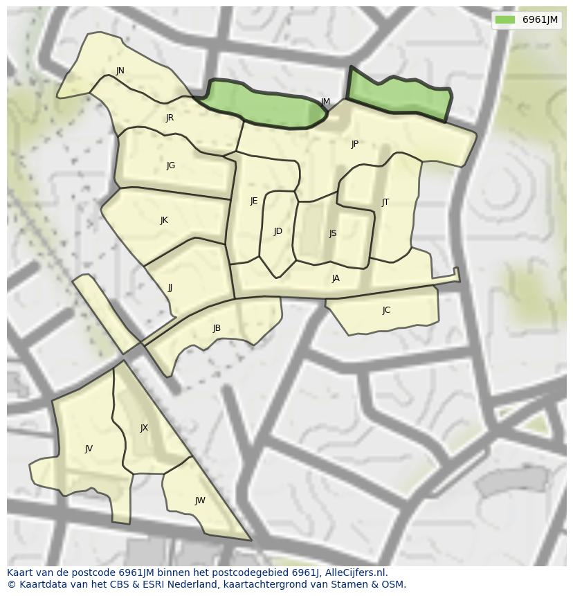 Afbeelding van het postcodegebied 6961 JM op de kaart.