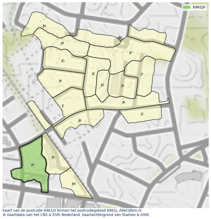 Afbeelding van het postcodegebied 6961 JV op de kaart.