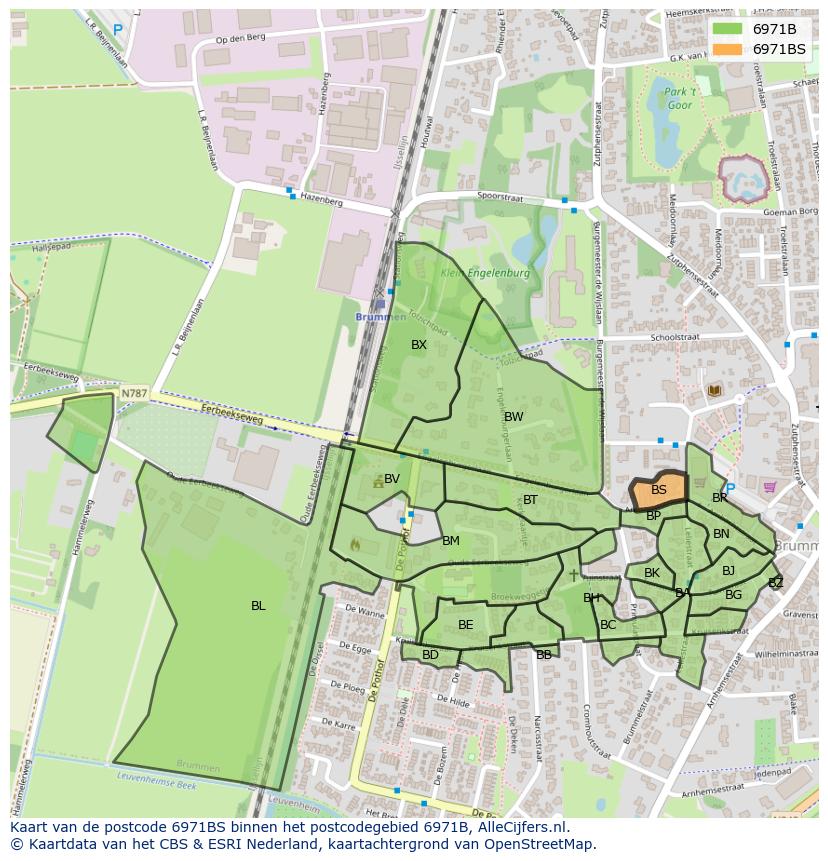 Afbeelding van het postcodegebied 6971 BS op de kaart.