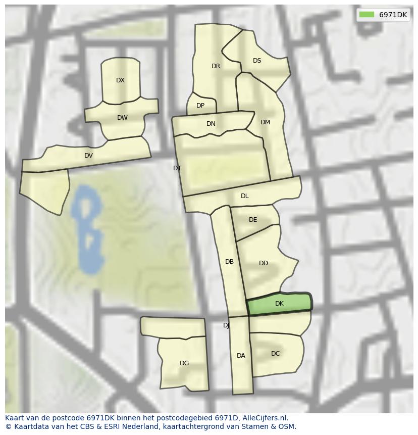 Afbeelding van het postcodegebied 6971 DK op de kaart.