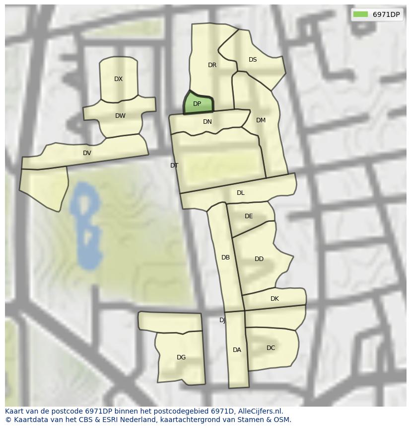 Afbeelding van het postcodegebied 6971 DP op de kaart.