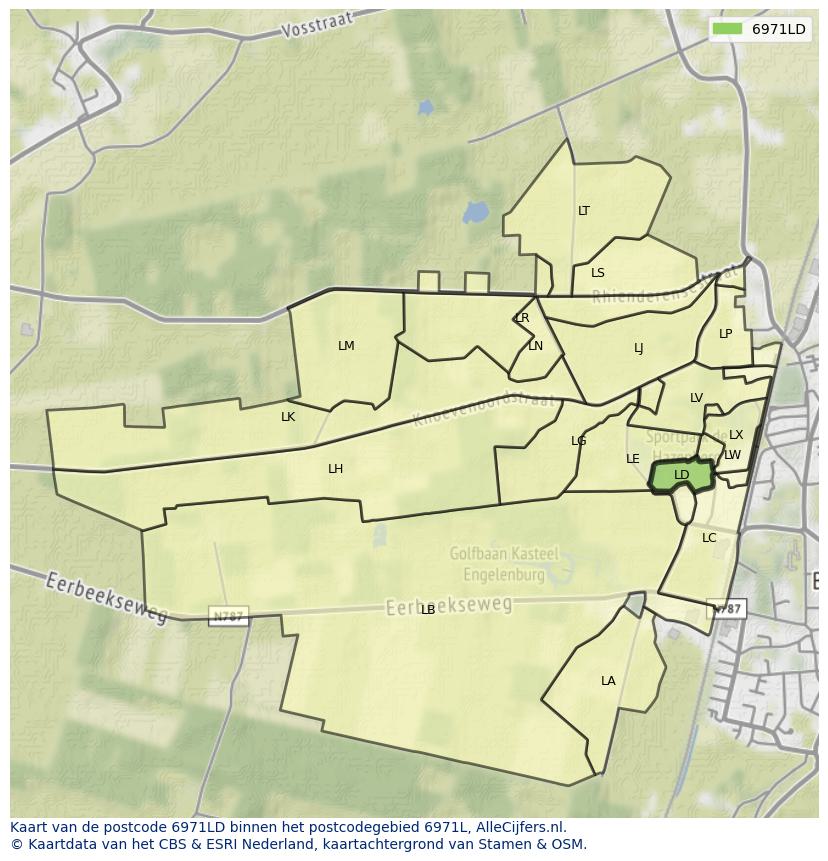 Afbeelding van het postcodegebied 6971 LD op de kaart.