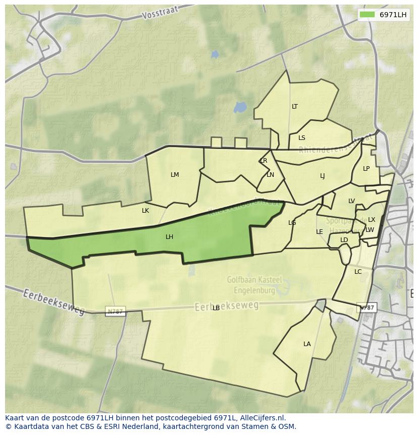 Afbeelding van het postcodegebied 6971 LH op de kaart.