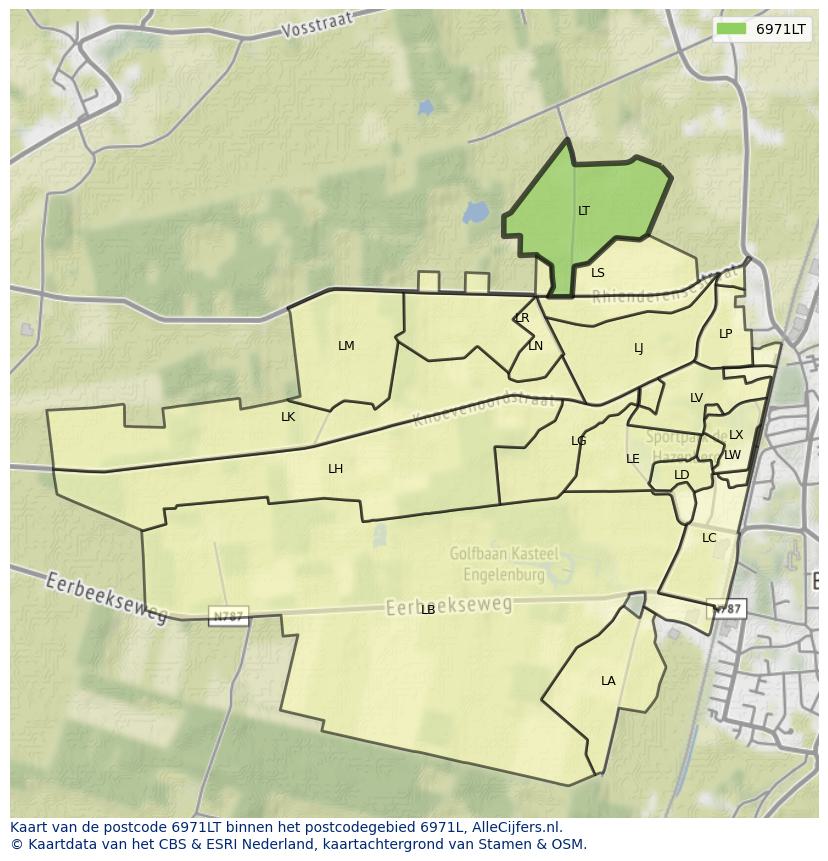 Afbeelding van het postcodegebied 6971 LT op de kaart.