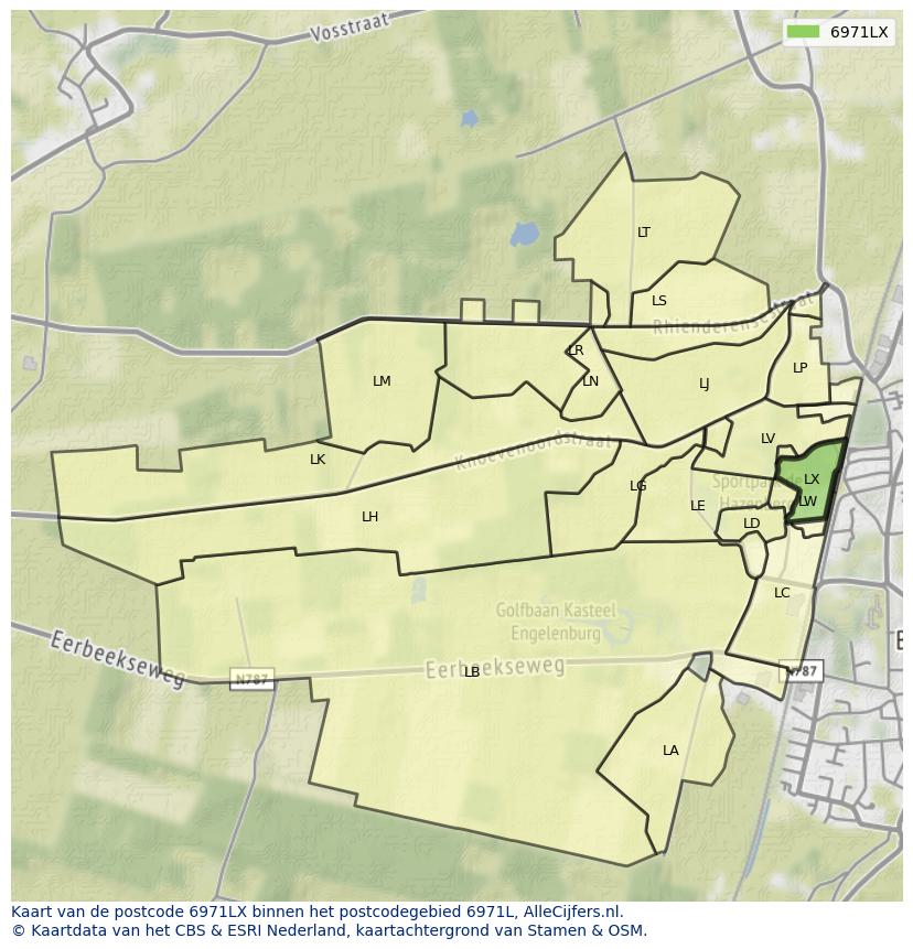 Afbeelding van het postcodegebied 6971 LX op de kaart.