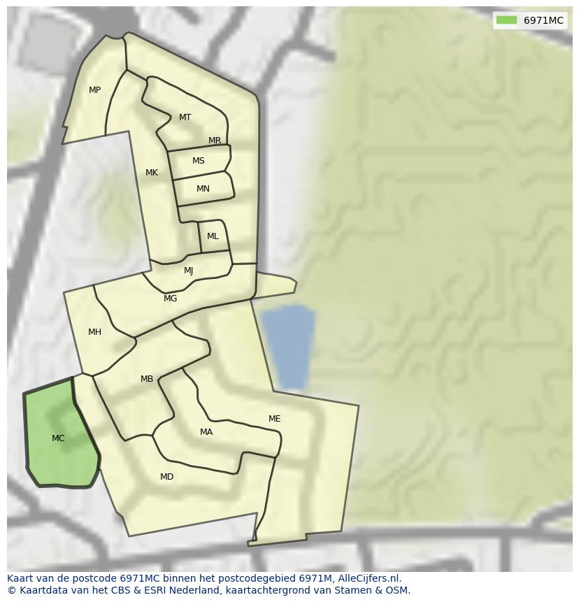 Afbeelding van het postcodegebied 6971 MC op de kaart.