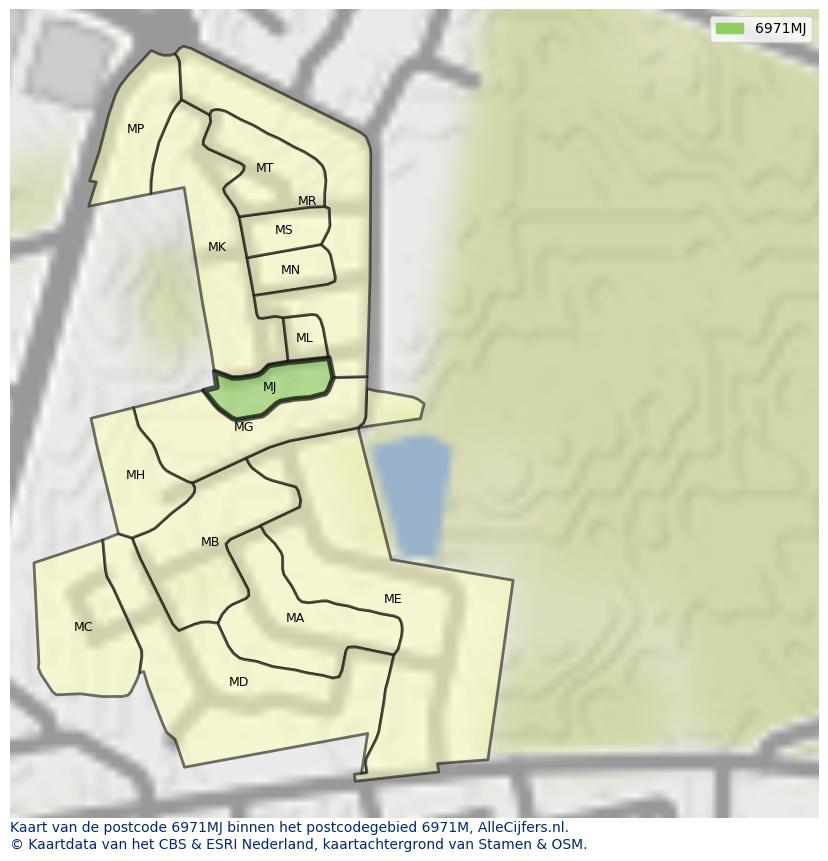 Afbeelding van het postcodegebied 6971 MJ op de kaart.