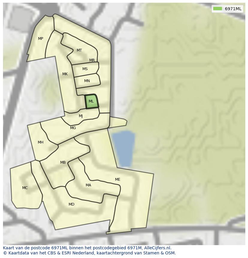 Afbeelding van het postcodegebied 6971 ML op de kaart.