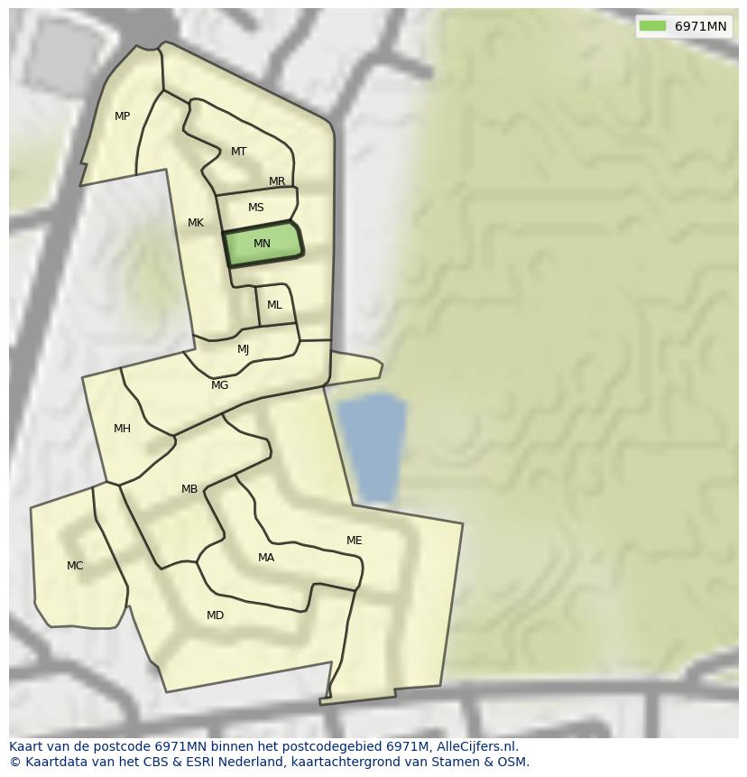 Afbeelding van het postcodegebied 6971 MN op de kaart.