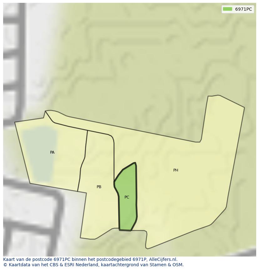 Afbeelding van het postcodegebied 6971 PC op de kaart.
