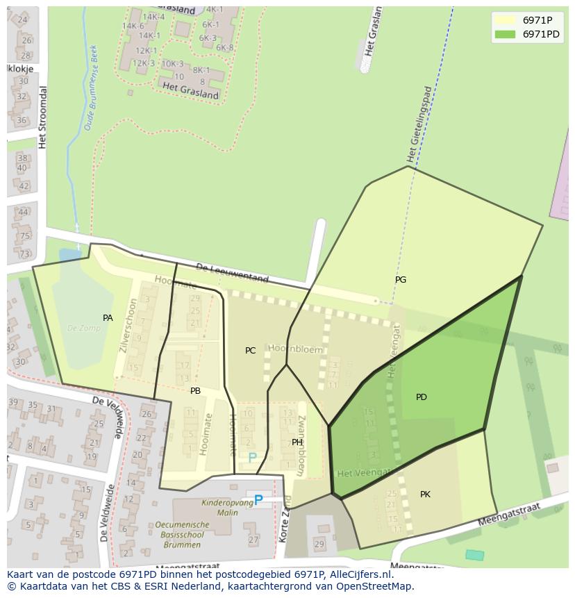 Afbeelding van het postcodegebied 6971 PD op de kaart.