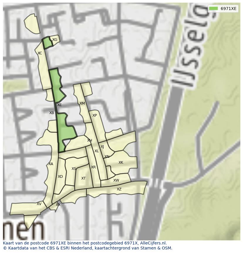 Afbeelding van het postcodegebied 6971 XE op de kaart.