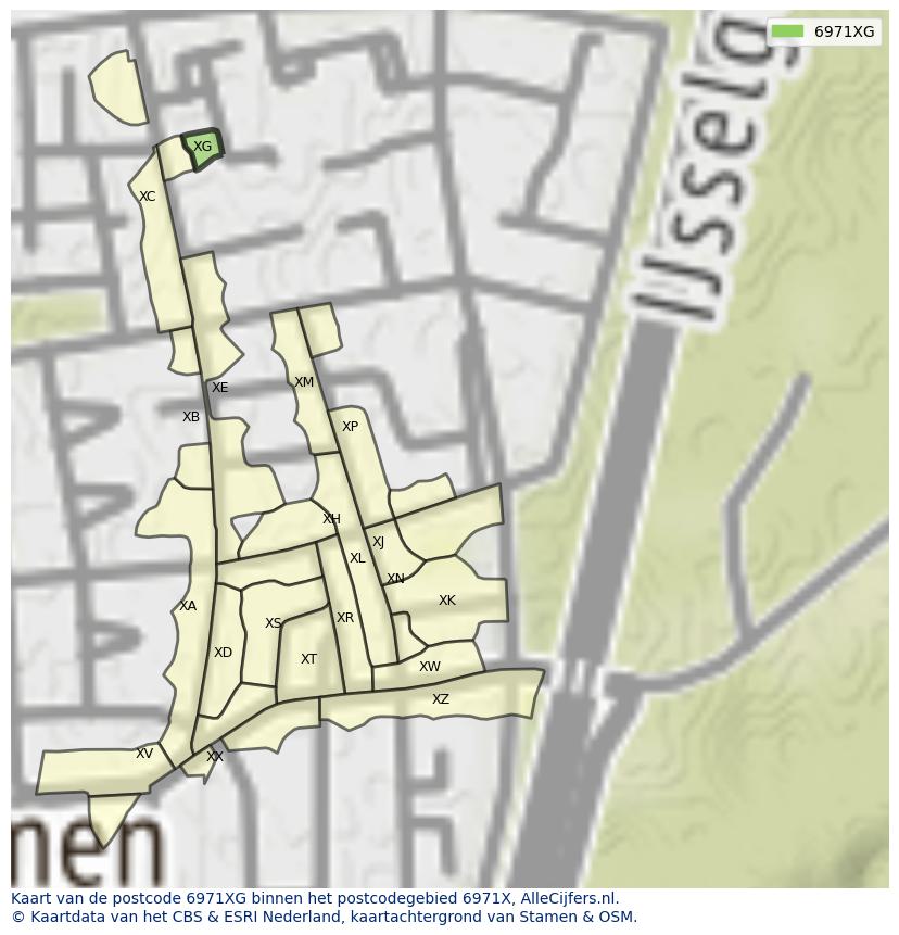 Afbeelding van het postcodegebied 6971 XG op de kaart.