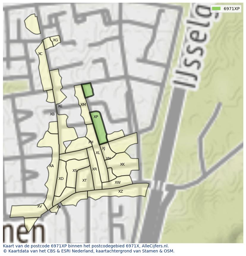 Afbeelding van het postcodegebied 6971 XP op de kaart.