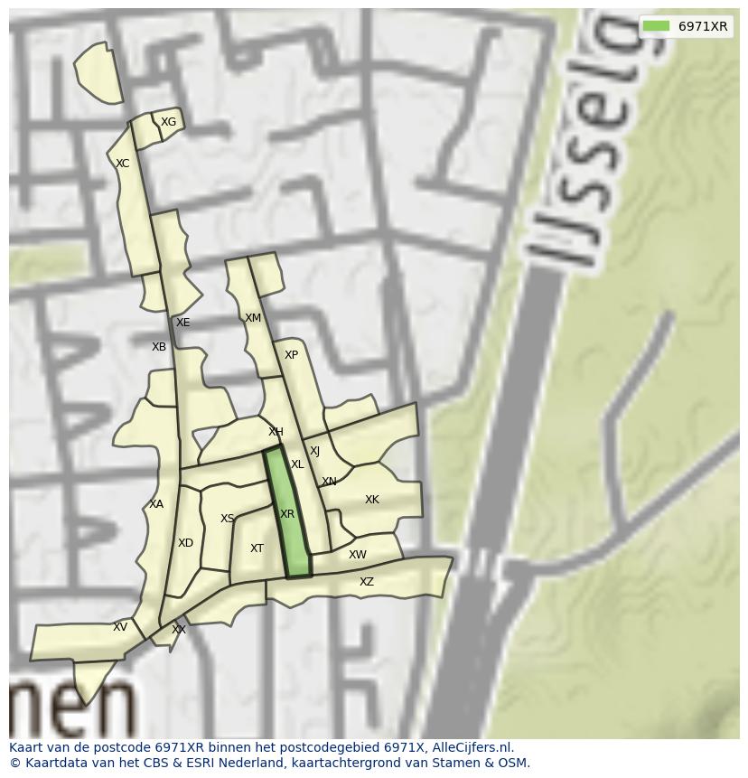 Afbeelding van het postcodegebied 6971 XR op de kaart.