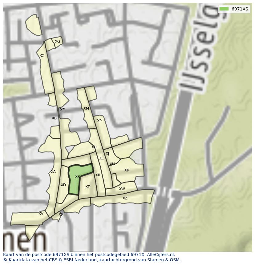Afbeelding van het postcodegebied 6971 XS op de kaart.