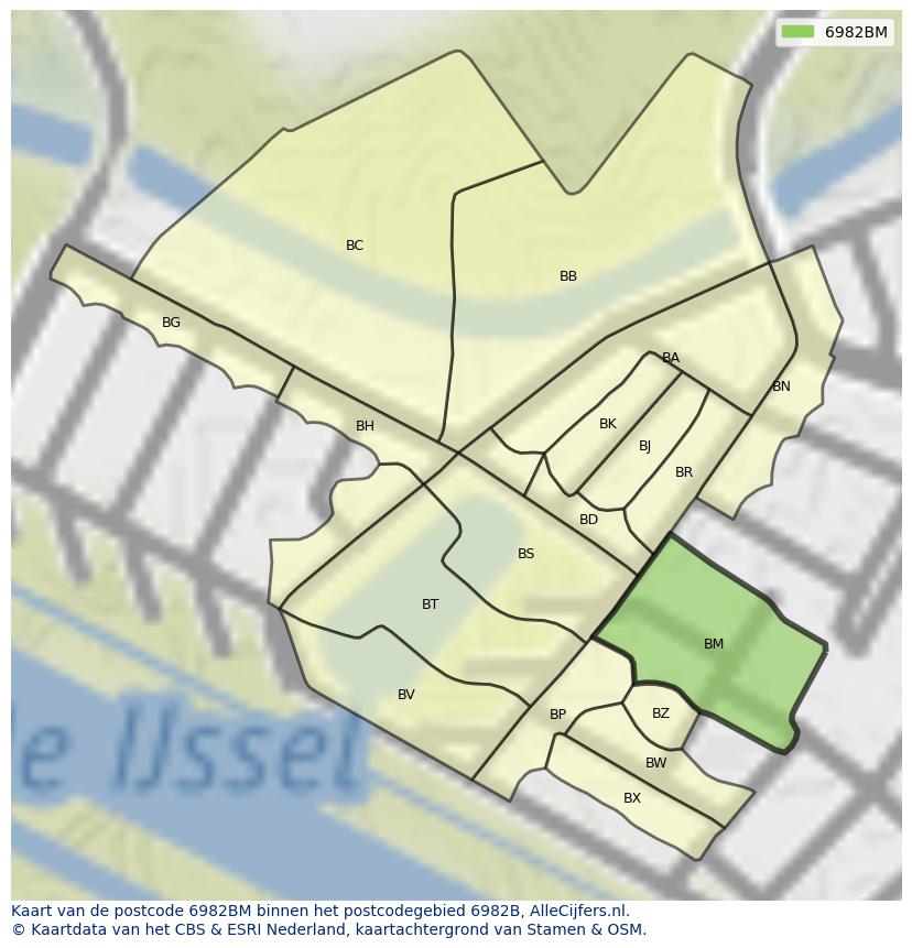 Afbeelding van het postcodegebied 6982 BM op de kaart.