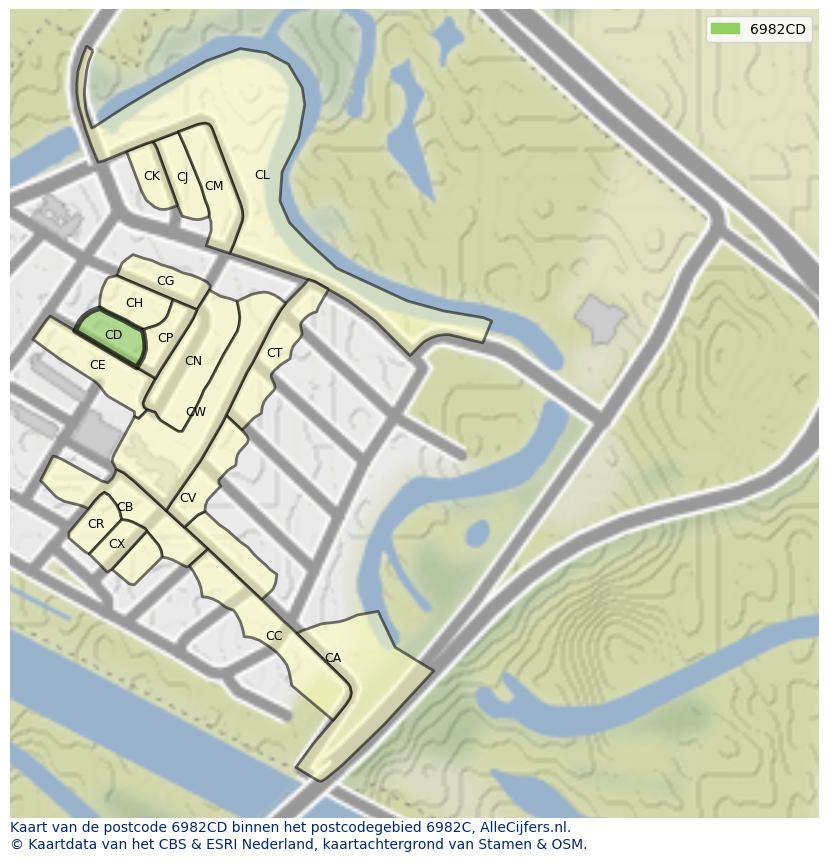 Afbeelding van het postcodegebied 6982 CD op de kaart.