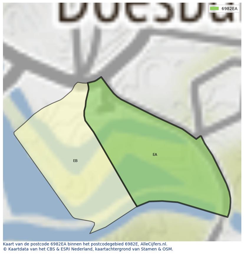 Afbeelding van het postcodegebied 6982 EA op de kaart.
