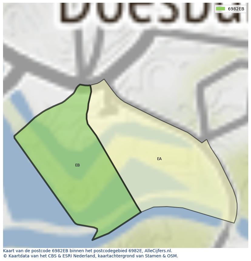 Afbeelding van het postcodegebied 6982 EB op de kaart.