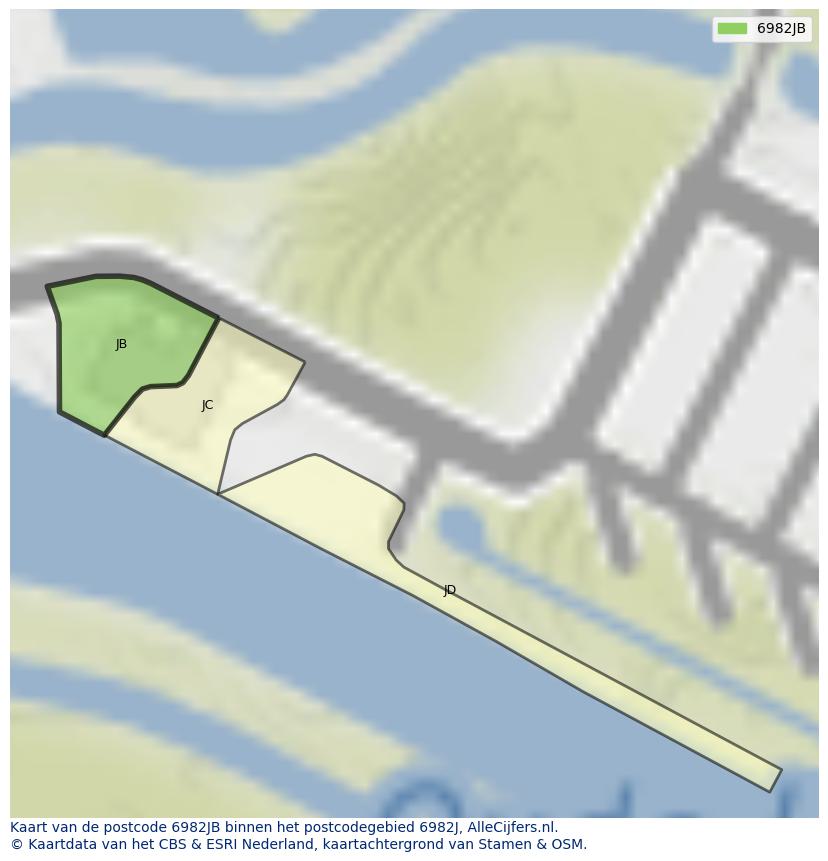 Afbeelding van het postcodegebied 6982 JB op de kaart.