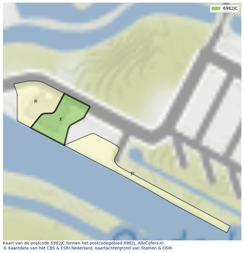 Afbeelding van het postcodegebied 6982 JC op de kaart.
