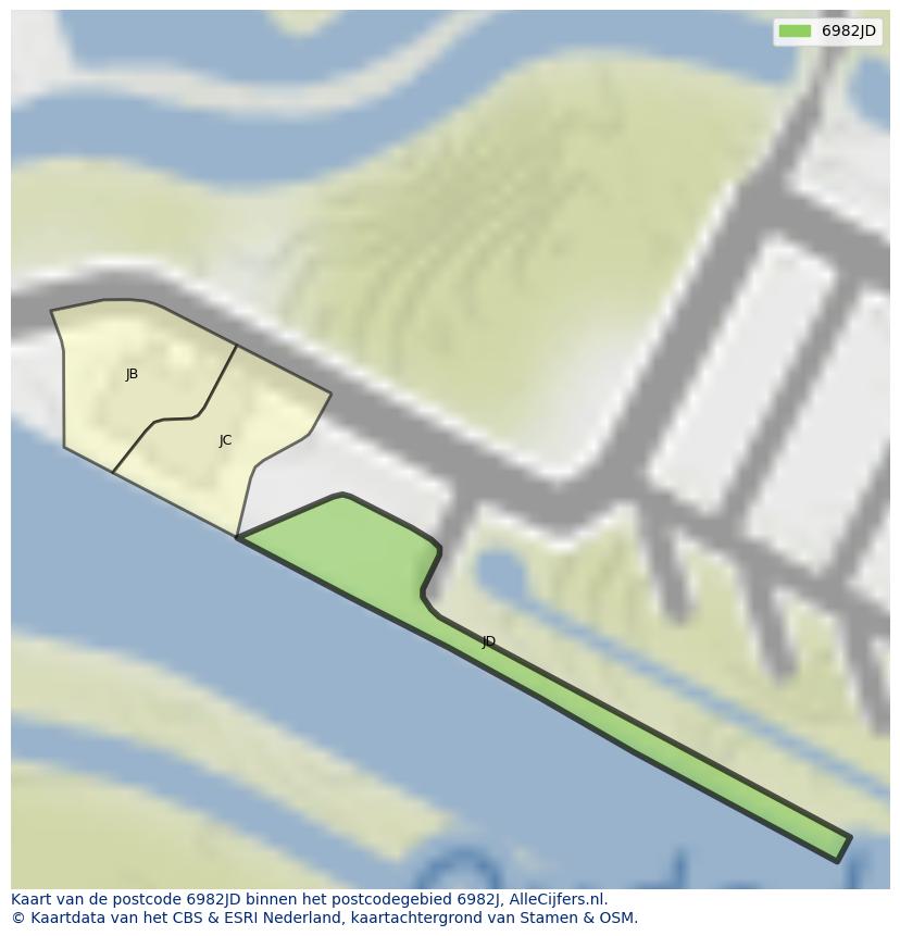 Afbeelding van het postcodegebied 6982 JD op de kaart.