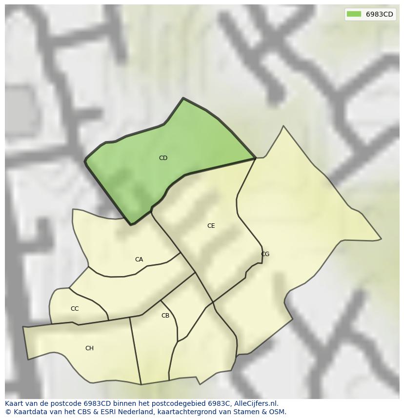Afbeelding van het postcodegebied 6983 CD op de kaart.