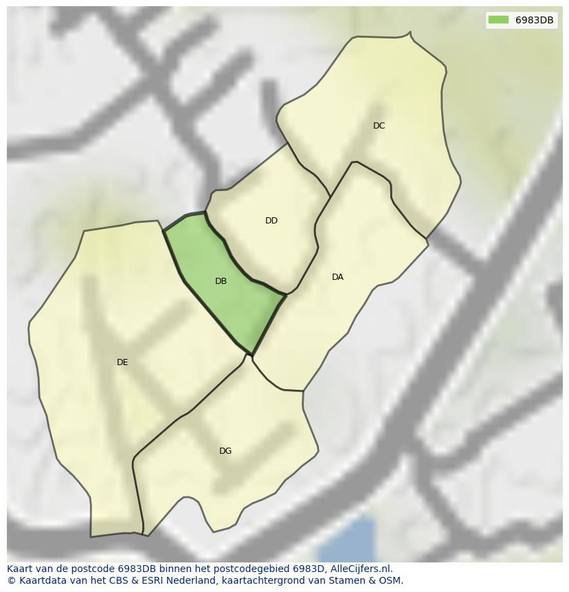 Afbeelding van het postcodegebied 6983 DB op de kaart.