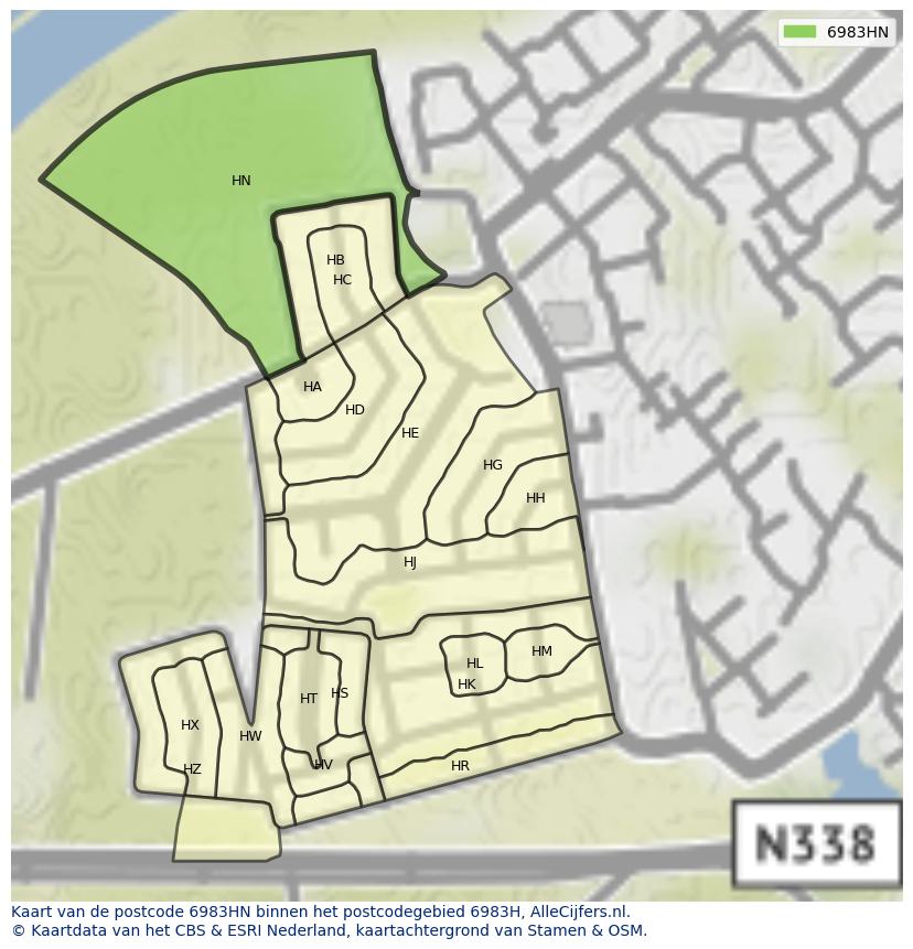 Afbeelding van het postcodegebied 6983 HN op de kaart.