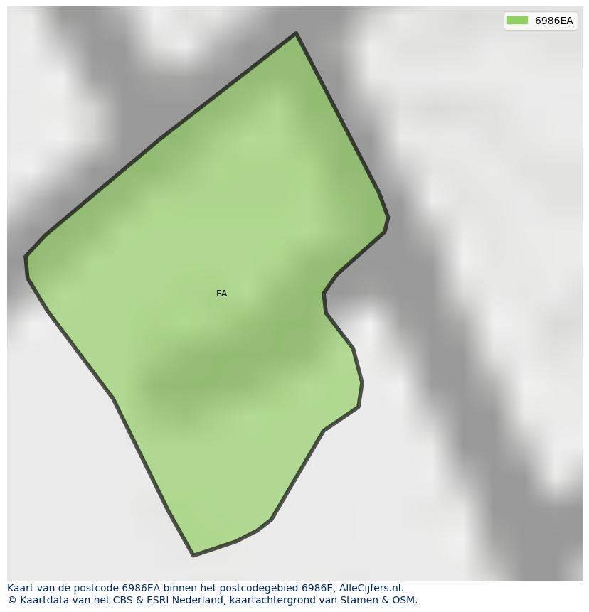 Afbeelding van het postcodegebied 6986 EA op de kaart.