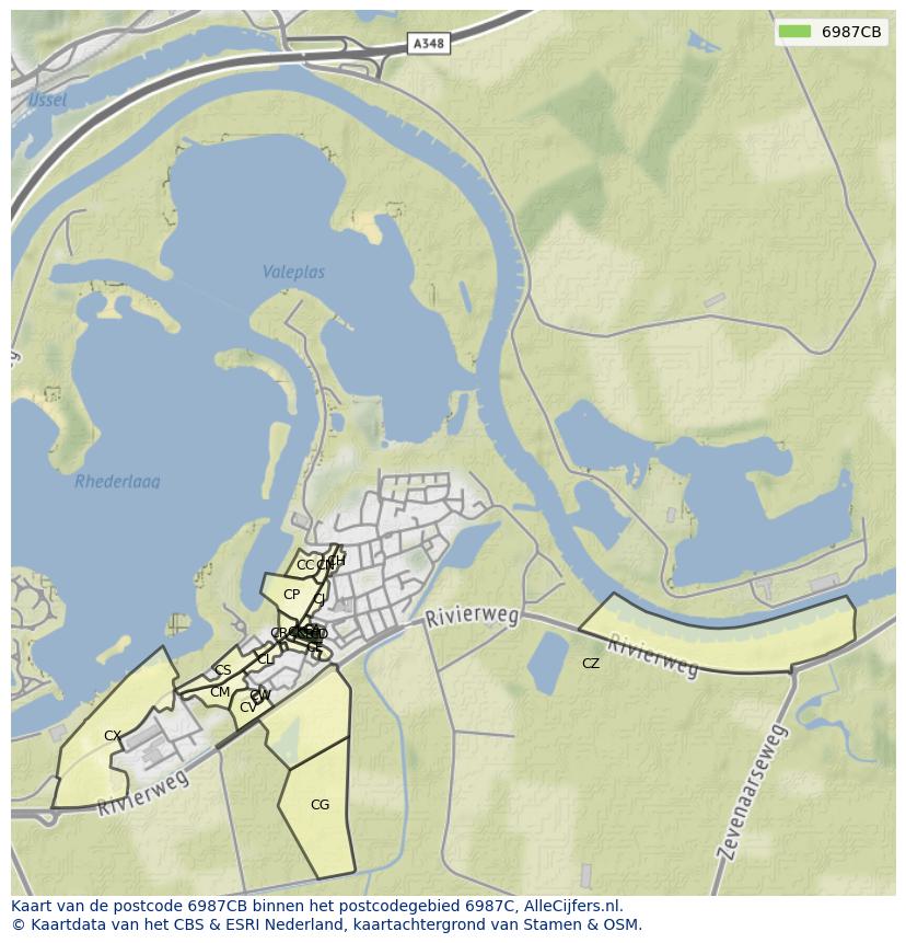 Afbeelding van het postcodegebied 6987 CB op de kaart.