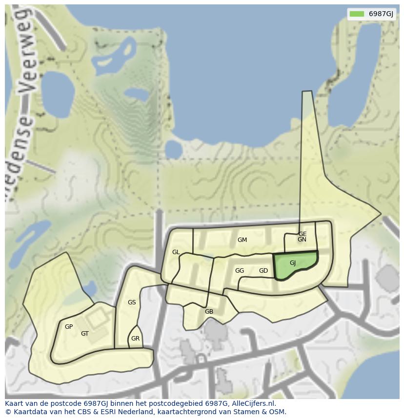 Afbeelding van het postcodegebied 6987 GJ op de kaart.
