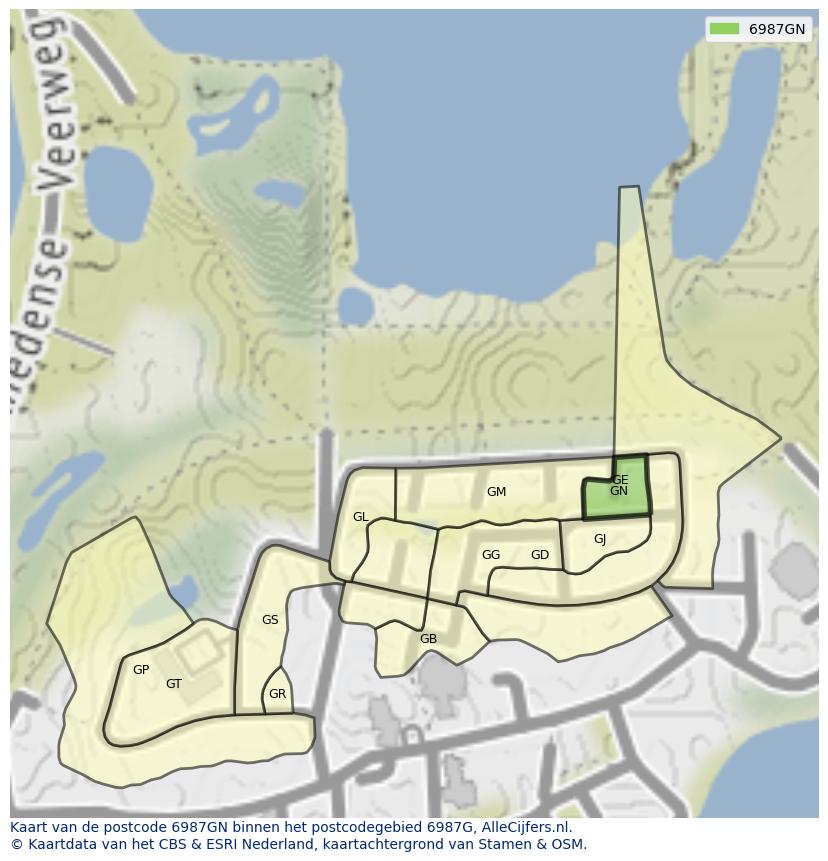 Afbeelding van het postcodegebied 6987 GN op de kaart.