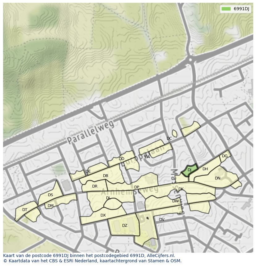 Afbeelding van het postcodegebied 6991 DJ op de kaart.