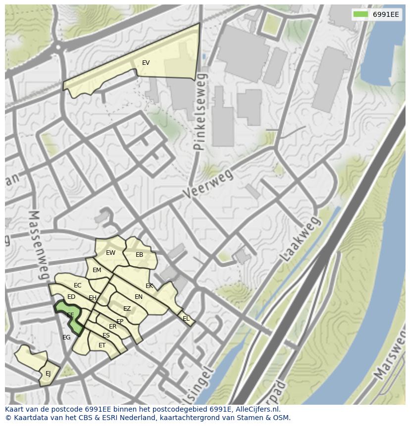 Afbeelding van het postcodegebied 6991 EE op de kaart.